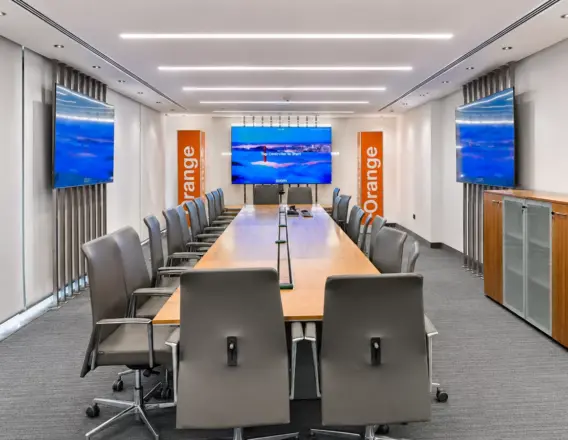 Orange Jordan corporate boardroom, a completed Murano Design & Build project