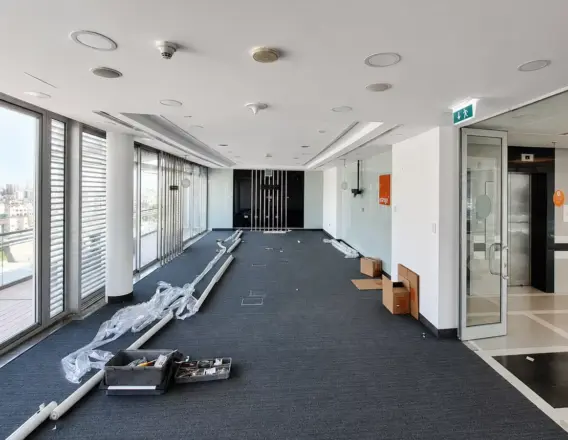 Corporate office floor nearing completion, final finishing works by Murano